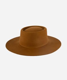 Gigi Pip felt hats for women - Linden Boater - telescope boater crown with a flat brim and three gold plated metal studs [cinnamon] Quiet Confidence, Halo Style, Wearing A Hat, Find Color, Felt Hat, Brim Hat, Fedora Hat, Hat Shop, Fashion Pictures