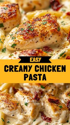 creamy chicken pasta with parmesan cheese and herbs is an easy dinner recipe that's ready in under 30 minutes