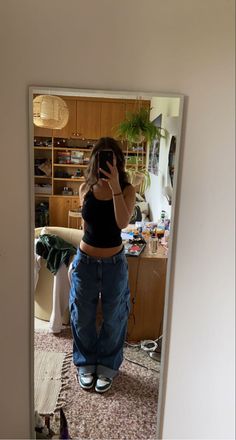 outfit | ootd | outfit inspo | outfit inspiration | fit |  | aesthetic | cool | what to wear | y2k The Mirror, Baggy Jeans, A Woman, Mirror