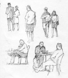 sketches of people sitting and standing in chairs