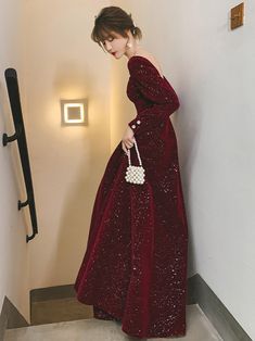 Wine Red Velvet Long Sleeves A-line Party Dress, Wine Red Long Formal – BeautyDressy Winter Party Maxi Length Evening Dress, Winter Party Floor-length Evening Dress, Red A-line Dress For Banquet, Fall Wedding A-line Evening Dress, Holiday A-line Dresses With Sequins, Red A-line Gown For Party, Floor-length Evening Dress For Winter, Floor-length Winter Evening Dress, Winter Evening Floor-length Dress