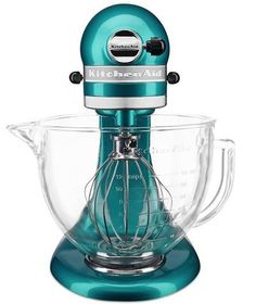 a blue kitchen aid mixer on a white background