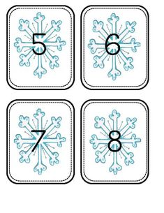 four snowflakes are shown with the number six on each side and one in the middle