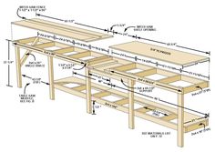 the plans for a workbench are shown in this image, and it is labeled with