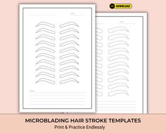 Printable Microblading Template - Our simple but elegant microblading template allows you to practise and perfect your hair strokes, great for new microbladers to build good hand to eye co-ordination. Especially useful for people who want to get some early practise before attending a microblading course. Once you have purchased this item you will receive a pdf file containing the microblading template, which you can print as many times as you like and compile into a folder. Contains A4 size template (UK) and Letter size template (USA). PLEASE NOTE: This is a digital product, NO physical product will be sent. Contains a zip file, simply extract to access PDFs. This file is available as an INSTANT DOWNLOAD. Please familiarize yourself with how to retrieve instant download files before purcha Hair Strokes Microblading, Make Up Printable, Eyebrow Strokes, Male Makeup, Microblading, A4 Size, Stationery Design, Stationery Paper, Eyebrows