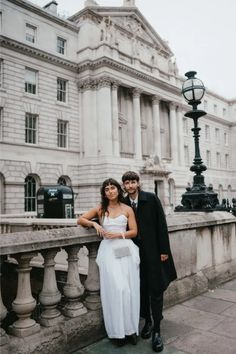 Maggie and Angus standing side by side after their wedding at Somerset House. London Elopement, Registry Office Wedding