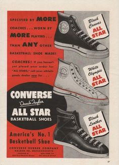 an advertisement for converse all star shoes from the 1950's, featuring three different styles