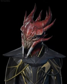 an image of a creature with horns on it's head and neck, in armor