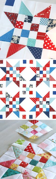 an image of two different quilts on the same table top and one is red, white, and blue