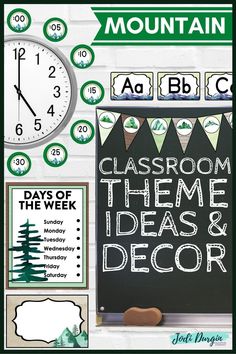 classroom theme ideas and decor for the month of december on a blackboard with green accents