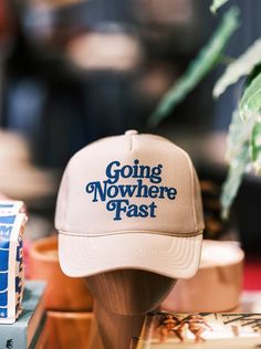 Going Nowhere Fast Trucker Hat - Golden Hour BoutiqueTrucker Hat Men’s Trucker Hat Outfit, Trucker Hat Outfit, Going Nowhere, Cool Hat, Black Trucker Hat, Trendy Hat, Puff Print, Outfits With Hats, Snap Back