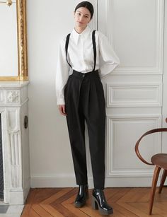 Tencel Black Suspender Pants | Dress Pants | Pixie Market Converse Outfits, Style Converse, Thrifted Outfits, Androgynous Fashion, Mode Inspo