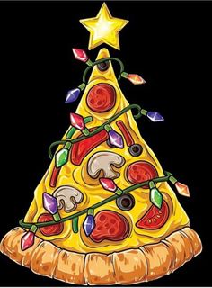 a christmas tree shaped pizza with toppings on it