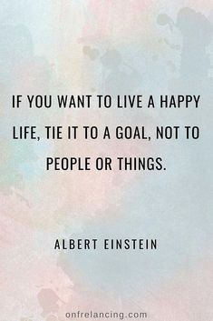 albert einstein quote about life and happiness on watercolor background with blue sky in the background