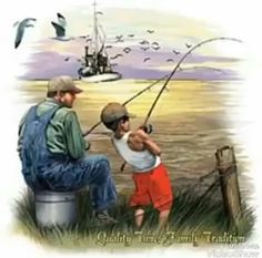 an image of a boy fishing with his father