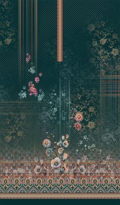 an art deco wallpaper with flowers on it