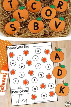 pumpkin letter find and sort activity for kids