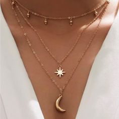 Material: Zinc Alloy Length: 17.7" Top Rated Seller Quick Shipper Open To Offers 1800+ Listings Sold Gold Moon Charm Necklace For Parties, Gold Necklace With Moon Charm For Party, Star Charm Necklace, Star And Moon, Moon Pendant Necklace, Casual Jewelry, Fancy Jewellery, Fancy Jewelry