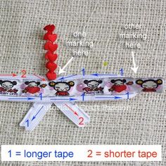 the instructions for how to sew a sewing tape with monkeys and hearts on it