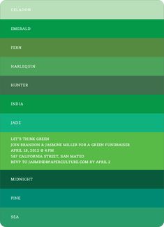 the color scheme for green is shown in this image, and it shows different shades