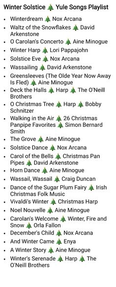 the winter solstice and yule playlist is shown in green, with snowflakes on them