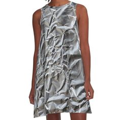 Loose-fit, mid-length sleeveless dress with silky handfeel. Printed on both sides. Machine washable. Size range XS-2XL. This design looks like crumpled tinfoil wrapped around your stuff to keep the cray cray away! Perfect for your phone case or notebook or laptop sleeve - or maybe everything you own? Conspiracy theories are everywhere so you can't be too careful! The faux finish aluminum foil trompe l'oeil design will make people look twice. Funny gift for a birthday or holiday or just to give a Twice Funny, Foil Hat, Tin Foil Hat, Cray Cray, Tin Foil, Faux Finish, Woven Dress, Aluminum Foil, Laptop Sleeve