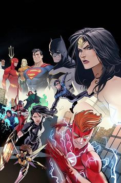 the dc comics characters are all lined up together