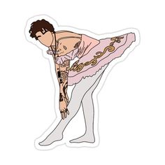 a sticker of a ballerina with tattoos on her arm and leg, in white tights