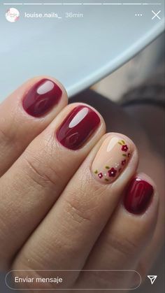 #fall #nails #nail #fallnails2022colortrends #fallnails #earlyfallnails #fallnaildesigns #fall2022nails #simpleautumnnailsshort #fall2022nailtrends #autumnnails2022 #septembernailscolorfall #fallnailcolors2022 #septembernails Cute Dip Powder Nails With Design, Floral Nail Designs Simple, March Nails Spring Gel, Simple Floral Nail Art, Simple Floral Nails, Red Floral Nails, Short Gel Nails, Red Nail