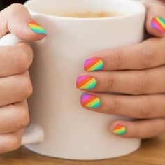 Minx brand stick-on nails featuring my own hand made artwork! This is a digitally created rainbow gradient image. It features red, orange, yellow, blue, purple and pink. Rainbow Sorbet, Wedding Nail Polish, Pride Nails, Gel Nails At Home, Light Gifts, Minx Nails, Summer Acrylic Nails, Rainbow Nails, Short Nail Designs