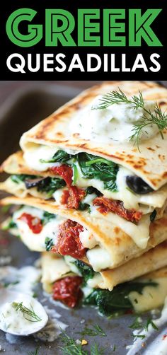 the cover of greek quesadillas