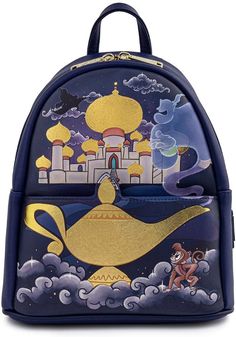 Admire the beauty and wonder of the Sultan’s Palace in Agrabah! The Loungefly Disney Aladdin Princess Jasmine Castle Mini Backpack features dark and dreamy purples with the gold palace rooftops and Genie’s lamp standing out with foil details and eye-catching relief. On the back you’ll find Jasmine and Rajah too! There’s no need to go on a magic carpet ride or embark on a treacherous adventure in order to collect this amazing accessory for your Disney collection.•This bag is an officially license Jasmine Castle, Aladdin Princess Jasmine, Aladdin Princess, Aladdin Jasmine, Disney Princess Jasmine, Disney Jasmine, Lilo Et Stitch, Aladdin And Jasmine, Loungefly Bag