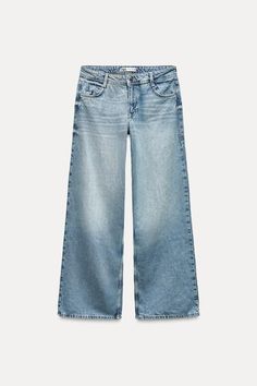 MID-RISE Z1975 WIDE LEG JEANS - Mid-blue | ZARA United States Card Outfit, Waistcoat Dress, Shirt Blouses Tops, Zara Jeans, Long Sleeves Jacket, T Shirt Vest, Mid Rise Jeans, Pocket Jeans, Christmas Wishlist