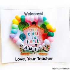 a card with the words, love, your teacher and an image of a house