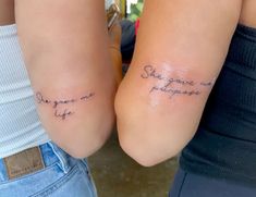 Tattoo For My Mom Ideas Mother Daughters, She Gave Me Life Tattoo, Matching Daughter And Mother Tattoos, Matching Father Daughter Tattoos, Family Matching Tattoos, Father Daughter Tattoos Meaningful, Mum And Daughter Tattoo, Safe Tattoo, Maching Tattoos