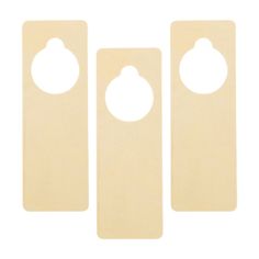 three wooden door hangers with holes on each one side and an oval hole in the middle