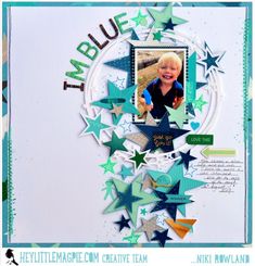 a scrapbook page with blue and green stars