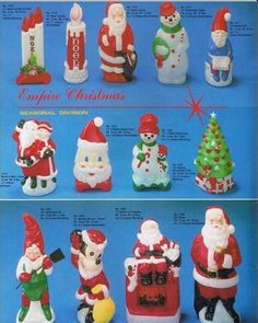 an advertisement for christmas ornaments with santa and other decorations on it's front page