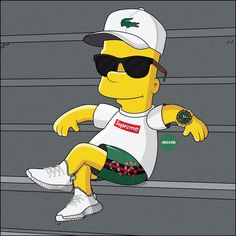 the simpsons is wearing sunglasses and running