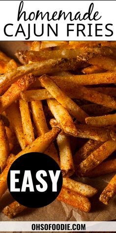 Text reads Homemade Cajun Fries Recipe:  Oven or Air Fryer Season Fries Recipe, French Fries Recipe Homemade, Fries Recipe Homemade, Cajun Fries Recipe, Spicy Fries, Fries Recipe Oven, Cajun Seasoning Recipe, Fry Seasoning, French Fry Seasoning