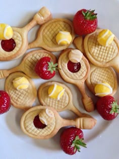 some waffles with strawberries and cheese on them