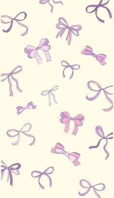 many pink bows are tied together on a white background with light purple and lavender hues