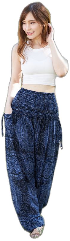 Blue High-waisted Harem Pants For Summer, Blue Harem Yoga Pants, Blue Hippie Harem Pants, Blue Harem Pants, Boho Beach Wear, Blue Wide-leg Bohemian Harem Pants, Bohemian Full-length Blue Harem Pants, Yoga Festival, Festival Summer