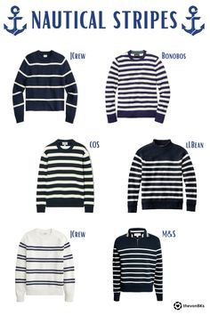 Men’s fashion | Nautical | Spring time | Sweater | Blue and white | Style alert | Mens style Nautical Sweater Outfit, Mens Nautical Fashion, Nautical Fashion Men, Nautical Prints, Nautical Sweater, Nautical Outfits, Striped Sweatshirt