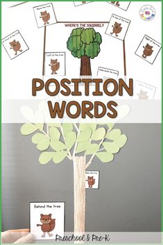 a poster with the words position words in front of it and an image of a tree