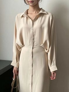 Korean Fashion Office, Shirt Dress Women, Button Up Shirt Dress, Mode Turban, Fashion Office, Mode Abaya, Back To College, Mode Casual, Dress Shirt Sleeves