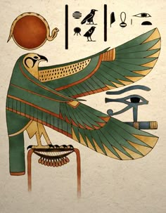 an ancient egyptian painting with birds and symbols