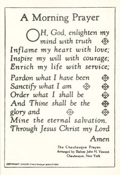 a poem written in black and white with an image of the word, morning prayer