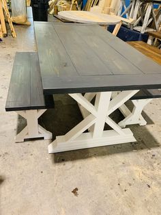 a table with two benches on top of it