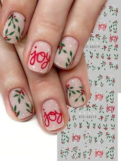 2pcs Red Green Christmas Holly Leaf Winter Nail Art Stickers JOY Xmas Decals New Year Holiday Nail Supplies DIY Self Adhesive Charms Decorations Multicolor    PVC Colorblock,Plants Pattern Stickers   Nail,Hand & Foot Care, size features are:Bust: ,Length: ,Sleeve Length: Short Fake Nails, Holly Christmas, Joy Christmas, Nails Christmas, Nail Art Sticker, Nails For Women, Nails 2023, Winter Nail Art